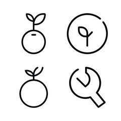 Sweet healthy cartoon fruit icon set featuring fresh green pear and apple illustrations with decorative leaves