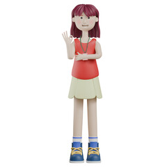 3d render woman character posing finger ok or thumbs up gesture pose