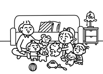 Parent playing dolls with their kids