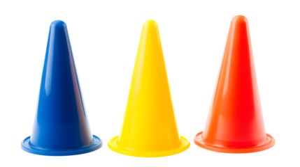 A set of agility cones or markers, isolated on Transparent background.