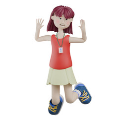 3d render woman character flying gesture pose