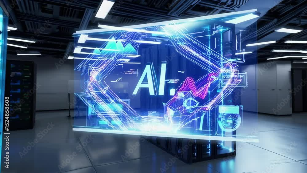 Poster futuristic data center visualization with advanced ai technology representations