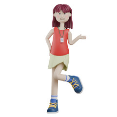 3d render woman character posing showing something with one hands gesture pose