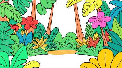 Obraz premium Vibrant jungle scene with colorful foliage and flowers