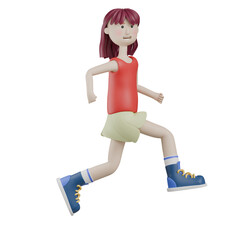 3d render woman character running pose gesture