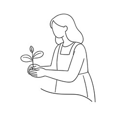 Woman holding a small plant, gardening