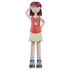 3d render woman character posing looking for someting gesture pose