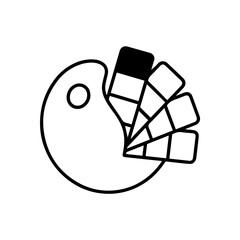 A black and white flat linear-style icon of a color palette, representing versatility and creativity.