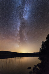 Milky Way and stars over Loch Stroan, Galloway Dark Sky Park, Galloway Forest, Dumfries & Galloway, Scotland
