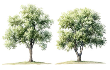 Fototapeta premium Nature Scene, Trees, Isolated, Illustration, Greenery, on PNG Transparency Background