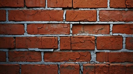 Obraz premium High-resolution close-up of an aged red brick wall with visible cracks and chipped surfaces. The gritty texture and fallen debris at the base emphasize a sense of decay and realism. 
