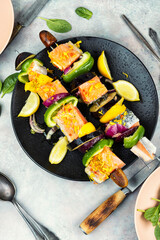 Shashlik from raw fish, ready to cook.