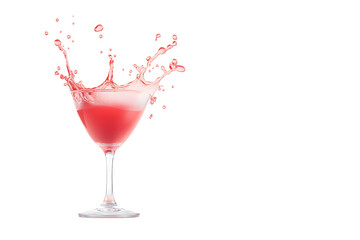 Splashing Strawberry Cocktail in a Glass on PNG Transparency Background