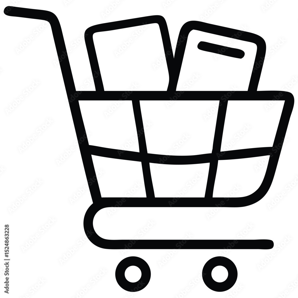 Poster simple outline of a shopping cart with two rectangular items inside symbolizing purchase
