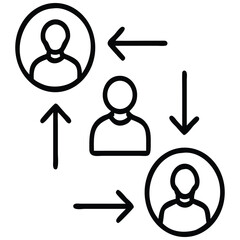 Teamwork Process Arrows Connecting People in Circular Profiles, Showing Collaboration and Interaction Concept