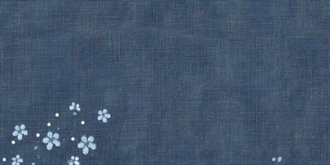 Slate blue fabric texture with tiny stitched forget-me-nots tucked into the lower-left corner subtle and heartfelt design