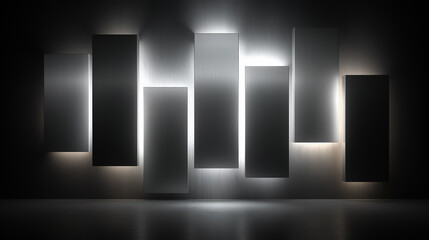 A sleek and modern metal wall design featuring sci-fi-inspired glowing light elements. 