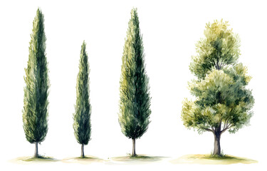 Tree Growth Stages, Nature Illustrations, Botanical Art on PNG Transparency Background