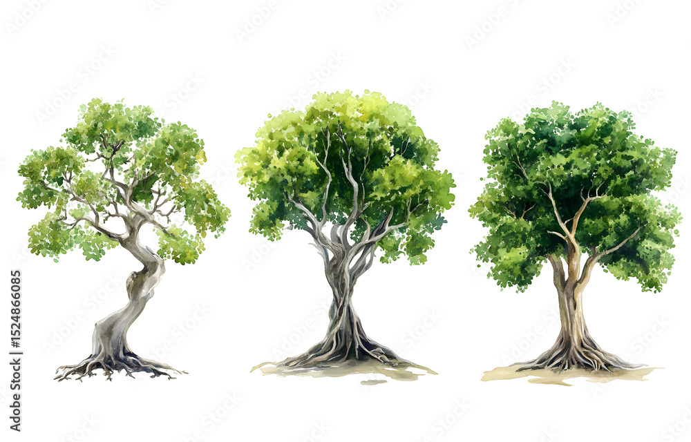 Poster artistic display of unique tree variations on png transparency background in natural setting