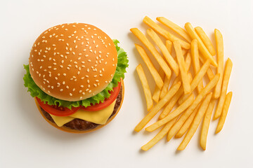 Close-Up of Gourmet Burger with Melted Cheese and Golden Fries