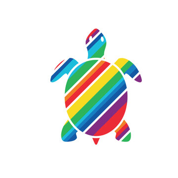 Rainbow striped turtle logo design illustration