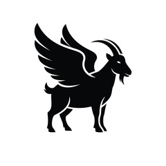 Fototapeta premium Black silhouette of a winged goat