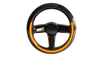 Modern steering wheel with a sleek design isolated on transparent background. PNG