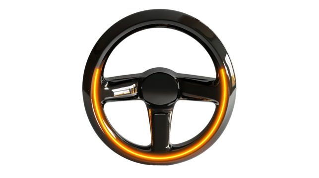 Modern steering wheel with a sleek design isolated on transparent background. PNG