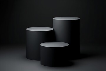Elegant Black Cylindrical Display Stands Product Showcase, Minimalist Design, 3D Render