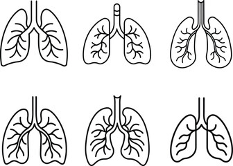 Breathwork illustration lungs air flow line art set