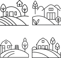 Fototapeta premium Minimal eco farm scene illustration set