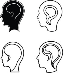 Mental health awareness head silhouette set