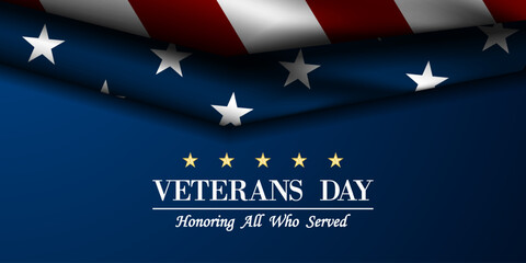 Happy Veterans Day. American flag. Great for posters, banners and social media. Blue background.
