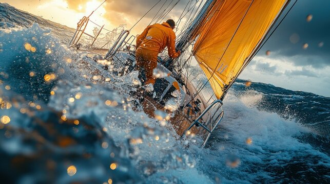 Sailboat navigating rough waters adventure challenge and dramatic ocean scene