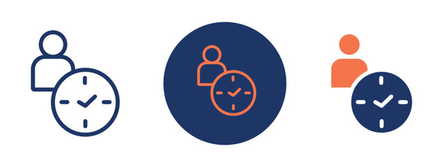 Set of 5 pixel perfect colored Punctuality icon with 1 unexpanded, 1 silhouette, Clock and checklist showing importance of punctuality.