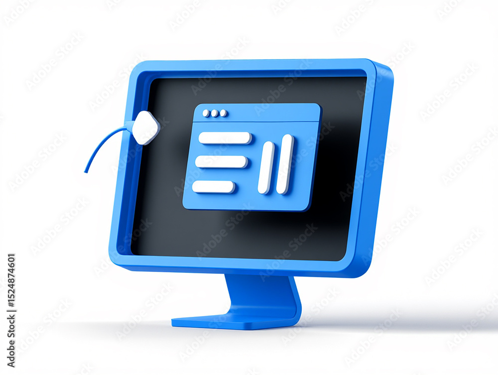 Poster blue computer screen displaying webpage interface design