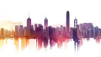 Fototapeta premium Hong kong city skyline with Asia sleek silhouettes on white background 