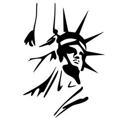 Vector illustration of the head of the Statue of Liberty. Black outline on a white background. Symbol of the USA.