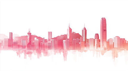 Hong kong city skyline with Asia sleek silhouettes on white background 