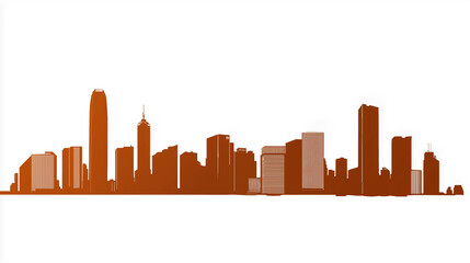 Hong kong city skyline with Asia sleek silhouettes on white background 
