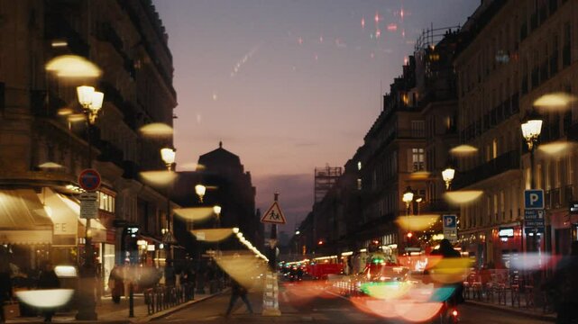 Blurred evening traffic in paris city center