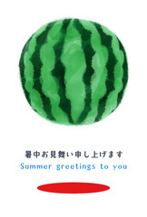 水彩タッチで描いたスイカのイラストレーションの夏の挨拶状