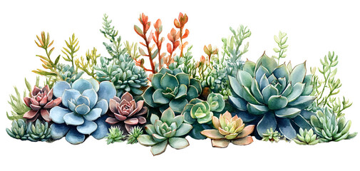Lush Succulent Arrangement, Botanical Art, Indoor Space, Illustration, Colorful Plants on PNG transparency background