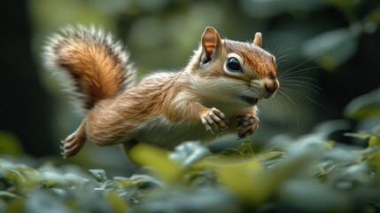 Obraz premium Squirrel jumping through foliage