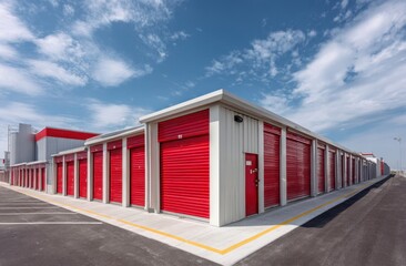 Naklejka premium Storage units red doors building architecture