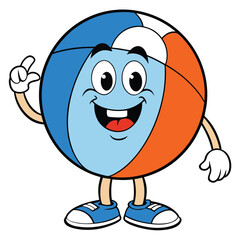 Obraz premium Cheerful cartoon beach ball character smiling and waving hello with a happy gesture