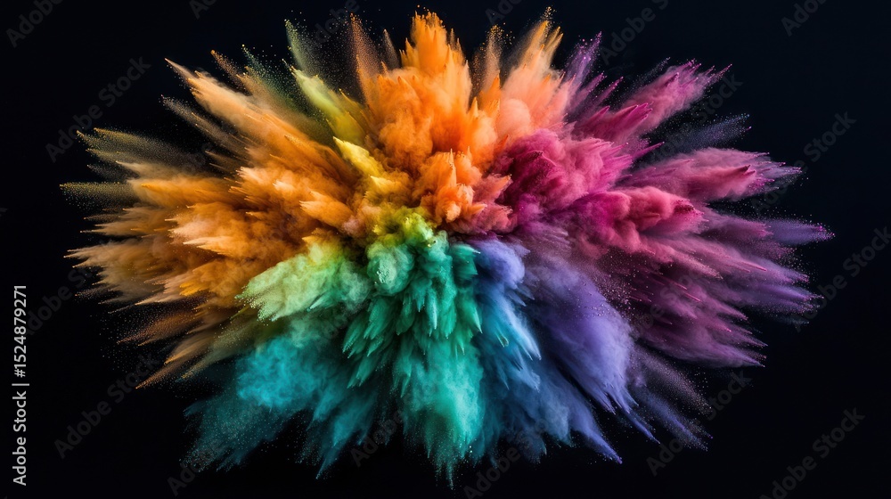 Poster explosion of vibrant powder paints creating a captivating visual display