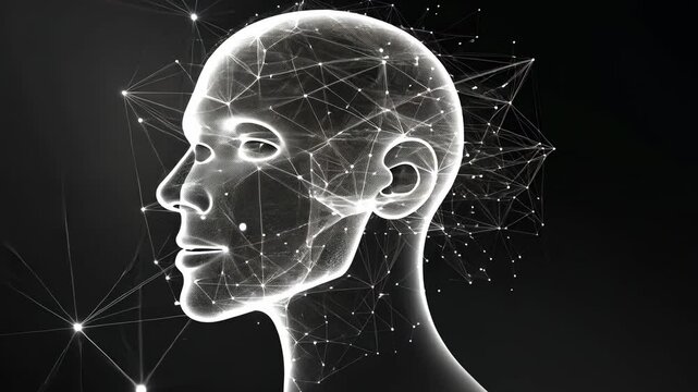 Profile view of a digital face, network graphic