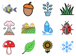 Naklejka premium Nature Lineal Color Icon Set Vol. 1