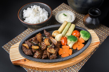 Japanese Beef Teppanyaki Set with Rice and Vegetables
